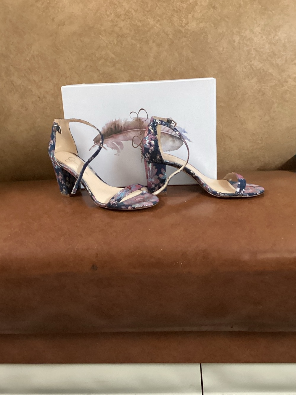 Jessica Simpson Floral Ankle-Strap Block Heels - Navy Pink
